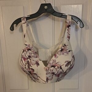 Floral Lace-Accent White and Purple Full-Coverage Bra